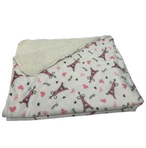Manhattan Kids Pink Paris Eiffel Tower Baby Girl Blanket Sherpa Hearts Bows